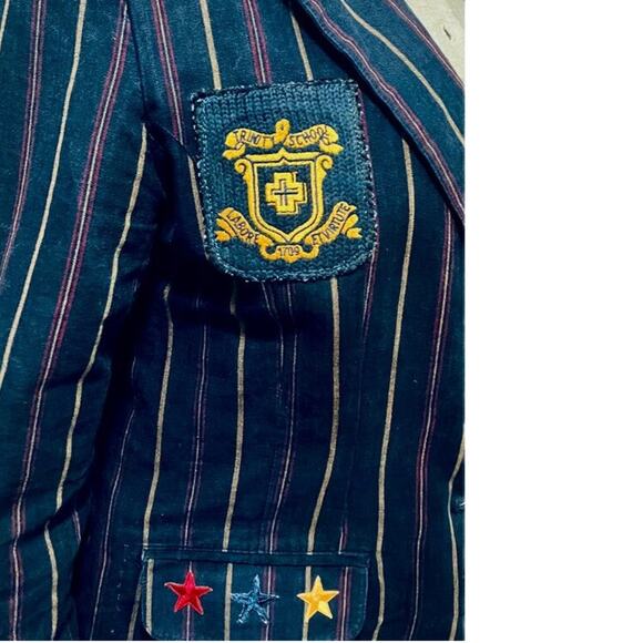 Women Vintage Custom Military Blazer  Reworked one of one Navy w-pinstripes gold - Picture 11 of 15